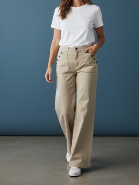 LOFT | Loft The High-Rise Wide-Leg Sailor Jeans Maritime Trousers Khaki NWT 32